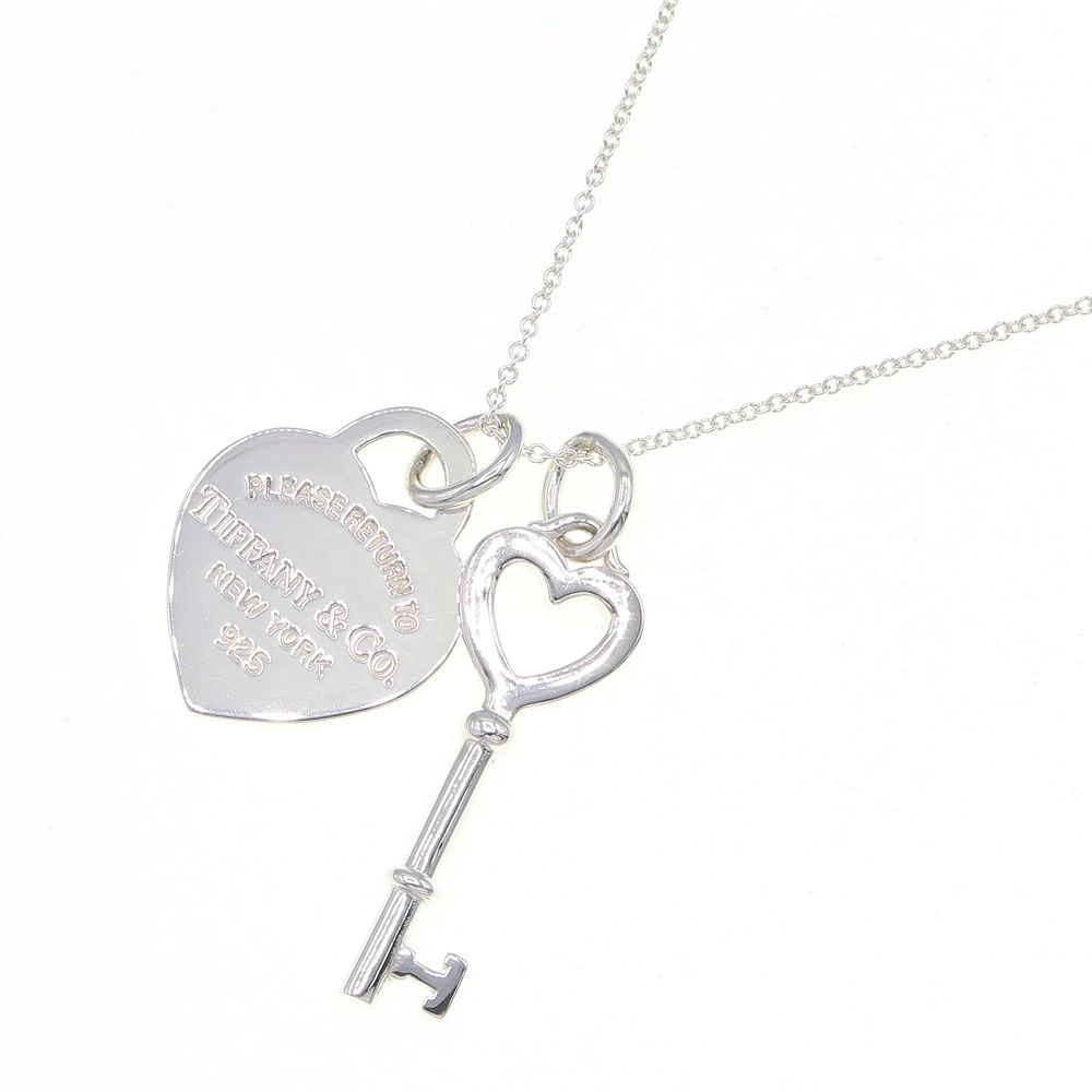 Tiffany Co to Necklace Heart Key Pendant SV Sterling Silver Choker Accessory